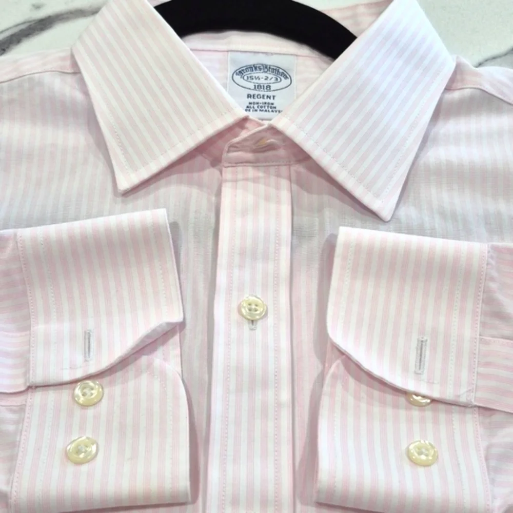 Brooks Brothers Regent Dress Shirt, 15.5" Pink & White Stripe - Picture 6 of 11